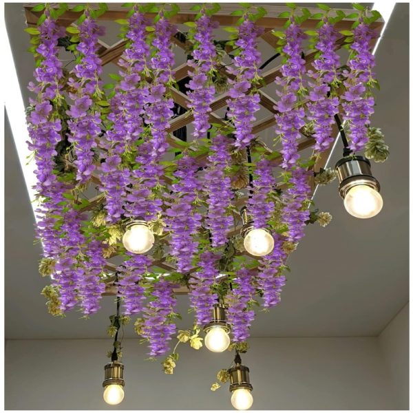 TELMO 10 Branches Wisteria Hanging Flowers Garland Fake Vine Flowers for wedding, 2 PCS - Image 4