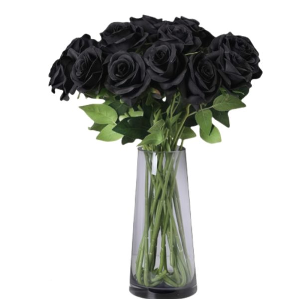 TELMO Black Rose Flower Artificial Flower with Long Stem for home Wedding Party Decorations