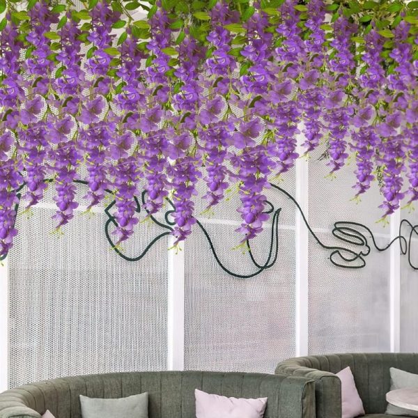 TELMO 10 Branches Wisteria Hanging Flowers Garland Fake Vine Flowers for wedding, 2 PCS - Image 5