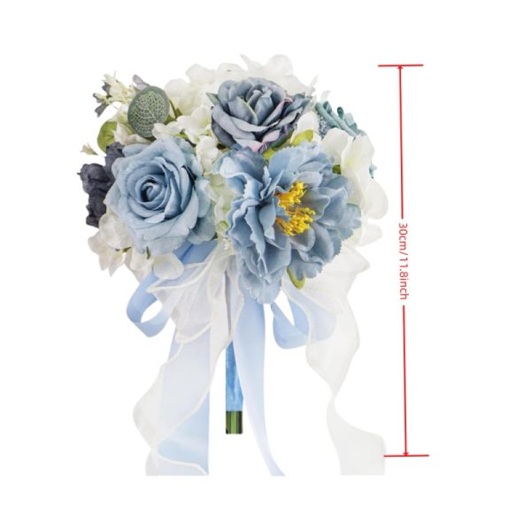 TELMO 11.8" Wedding Bouquet,Artificial Flowers Bride Holding Flowers for Graduation Valentine's Day (Blue-White) - Image 6