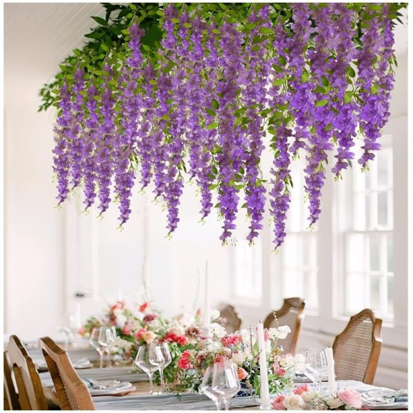 TELMO 10 Branches Wisteria Hanging Flowers Garland Fake Vine Flowers for wedding, 2 PCS - Image 6