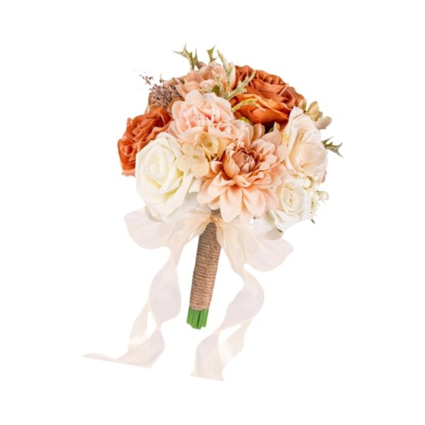 TELMO 11.8" Artificial Flowers Bride Holding Flowers Wedding Bouquet for Graduation Valentine's Day Champagne - Image 3