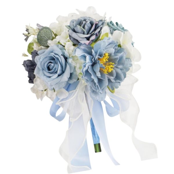 TELMO 11.8" Wedding Bouquet,Artificial Flowers Bride Holding Flowers for Graduation Valentine's Day (Blue-White) - Image 7