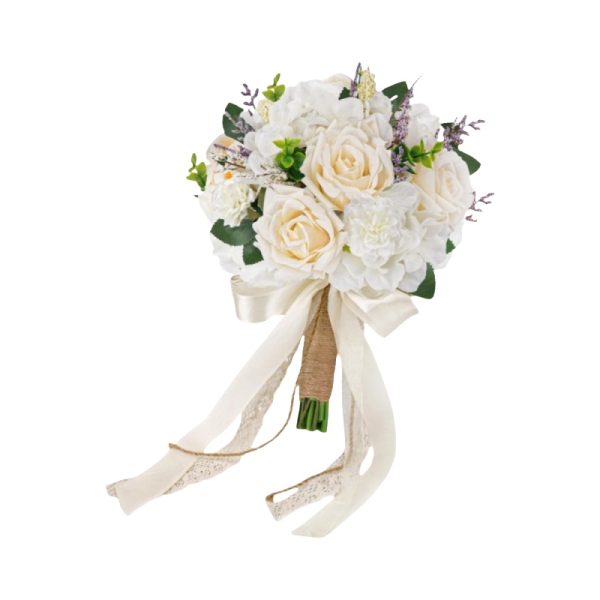 TELMO 11.8" Artificial Flowers Bride Holding Flowers Wedding Bouquet for Graduation Valentine's Day White - Image 7