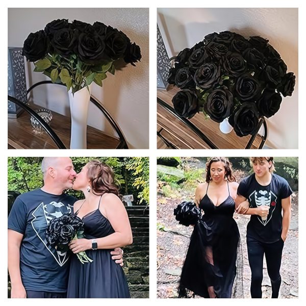 TELMO Black Rose Flower Artificial Flower with Long Stem for home Wedding Party Decorations - Image 2