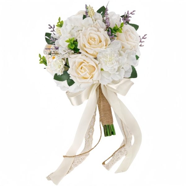 TELMO 11.8" Artificial Flowers Bride Holding Flowers Wedding Bouquet for Graduation Valentine's Day White - Image 8