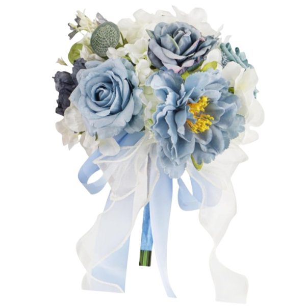 TELMO 11.8" Wedding Bouquet,Artificial Flowers Bride Holding Flowers for Graduation Valentine's Day (Blue-White) - Image 8