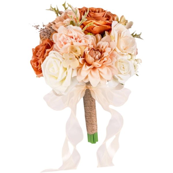 TELMO 11.8" Artificial Flowers Bride Holding Flowers Wedding Bouquet for Graduation Valentine's Day Champagne