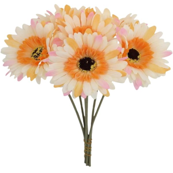 TELMO 6 Gerbera Artificial Daisy Flower Wedding Bouquet - Image 13