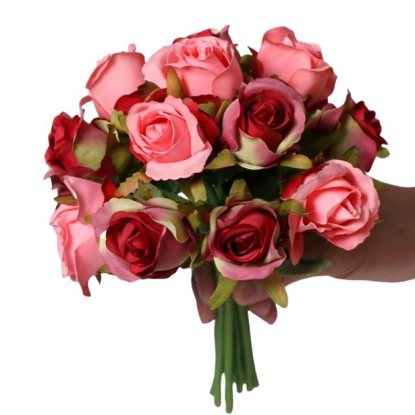 TELMO 12 Heads Fake Rose Silk Flower Bridal Wedding Bouquet Artificial Flower - Image 10