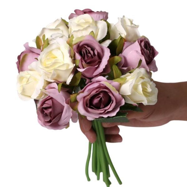 TELMO 12 Heads Fake Rose Silk Flower Bridal Wedding Bouquet Artificial Flower - Image 7